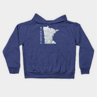 Minnesota Winter State Map with Snow-covered Trees Kids Hoodie